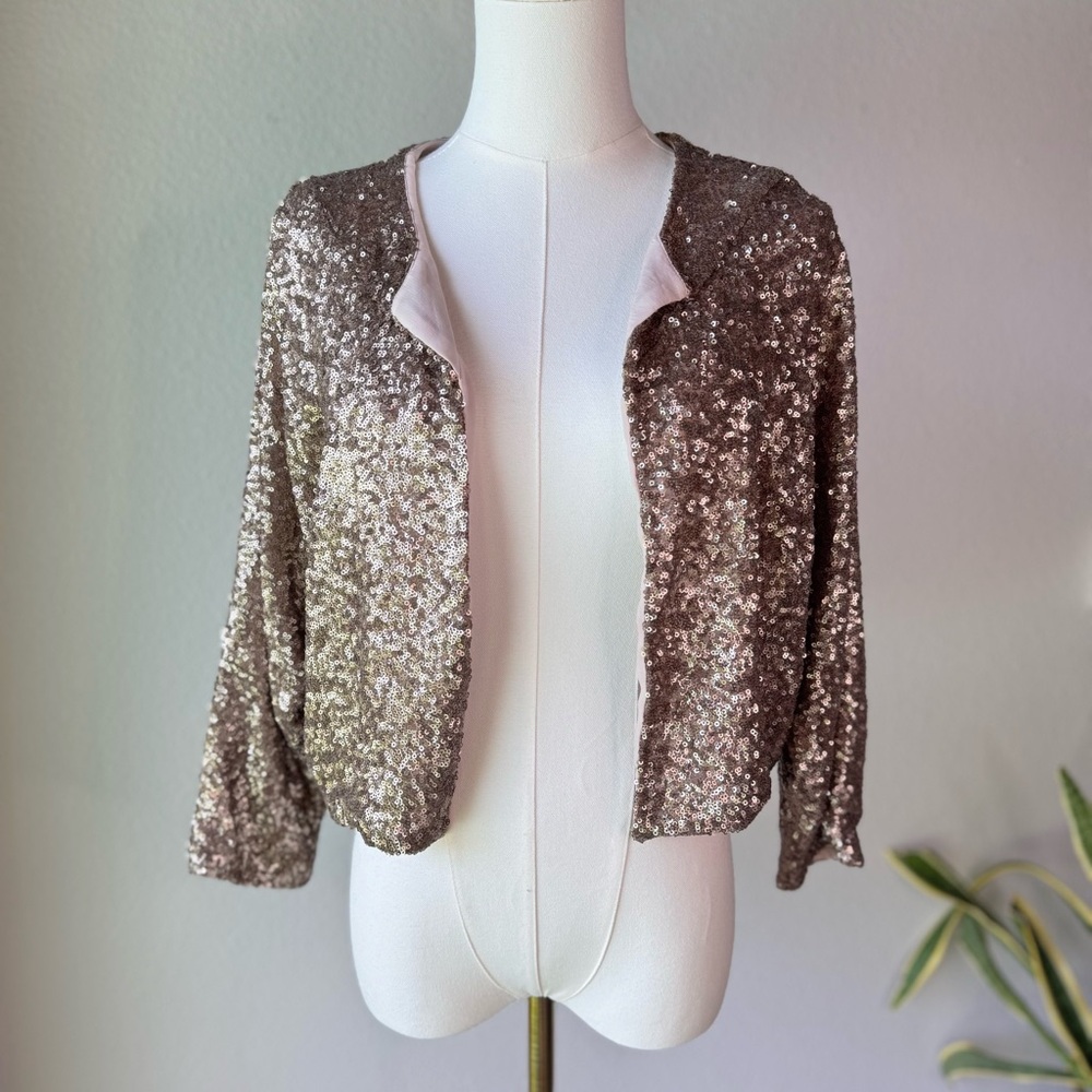 Anthropologie Neutral Textured Bomber Jacket - Beige and Brown - Picture 4 of 7